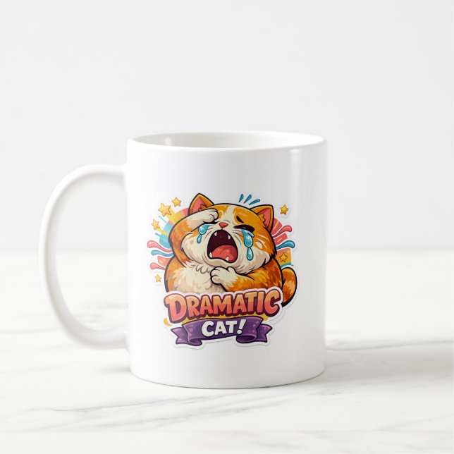 Dramatisk rolig gråtande kattserie reaktion kaffemugg (Vänster)