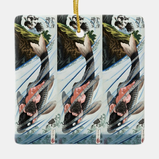Dramatisk Samurajpojke och Jättefisk Orientalisk K Julgransprydnad Keramik (Framsida)
