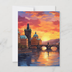 Dramatisk solnedgång över Iconic Charles Bridge Vykort