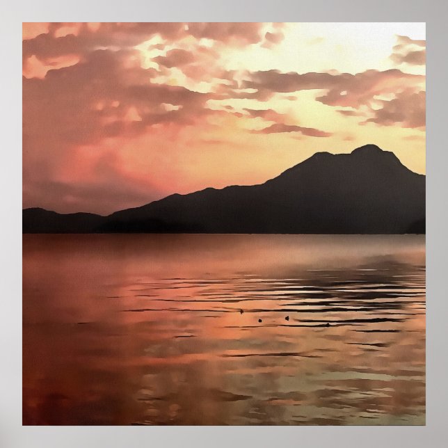 Dramatisk solnedgång vid Koycegiz liggande konst Poster (Framsidan)