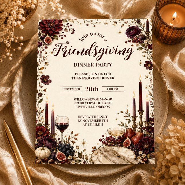 Dramatisk stämningsfull höstfriendsgiving inbjudningar (Skapare uppladdad)