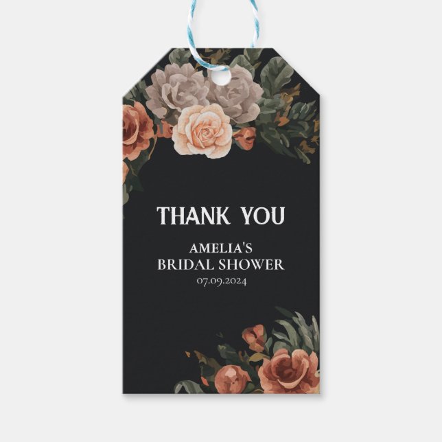 Dramatisk stämningsfull vintage svart bröllopsfest presentetikett (Framsidan)