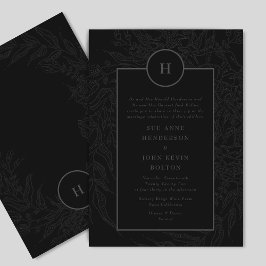 Dramatisk svart Elegant Monogram Blommigt Utandnin Inbjudningar