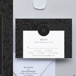 Dramatisk svart Elegant Monogram Blommigt Utandnin OSA Kort