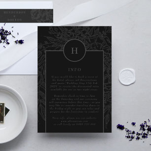 Dramatisk svart Elegant Monogram Blommigt Utandnin Tilläggskort