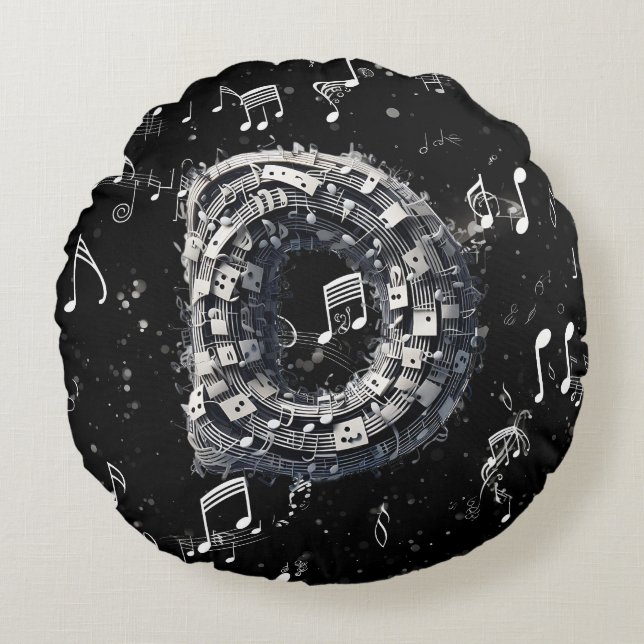 Dramatisk svart, musikalisk, Pappa-rund bomullstyg Rund Kudde (Framsidan)