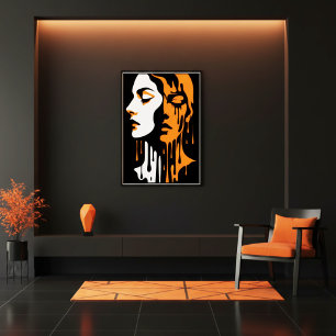 Dramatisk svart orange abstrakt med dubbla ansikte poster