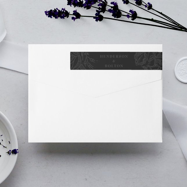 Dramatisk svart på svart Blommigt Utandning Bröllo Etikettband (Skapare uppladdad)