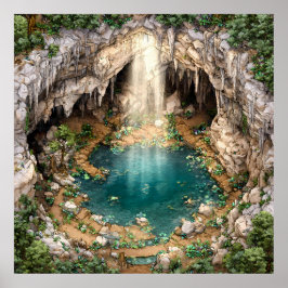 Dramatisk underjordisk Cavern Sjö - ljus och form Poster