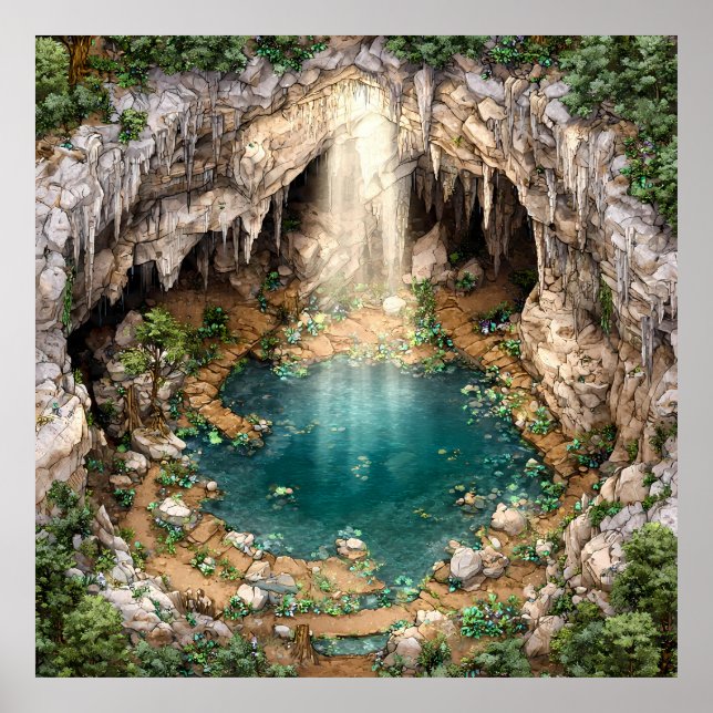 Dramatisk underjordisk Cavern Sjö - ljus och form Poster (Framsidan)