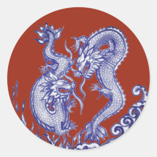 Dramatiska drakar Blue Red Vatten Fire Oriental Runt Klistermärke