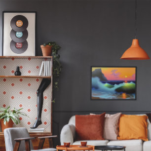 Dramatiska havsvågor och solnedgång poster