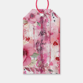 dramatiska hjärtan för blommigt av rosa Valentine Presentetikett