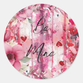 dramatiska hjärtan för blommigt av rosa Valentine Runt Klistermärke