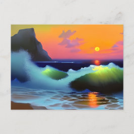 Dramatiska oceanen Vågar och Sunset Vykort