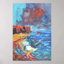 Dramatiska Stormiga Kustklippor Expressionist Poster