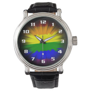 Dramatiskt och vackert Sunburst Rainbow Flagga Armbandsur