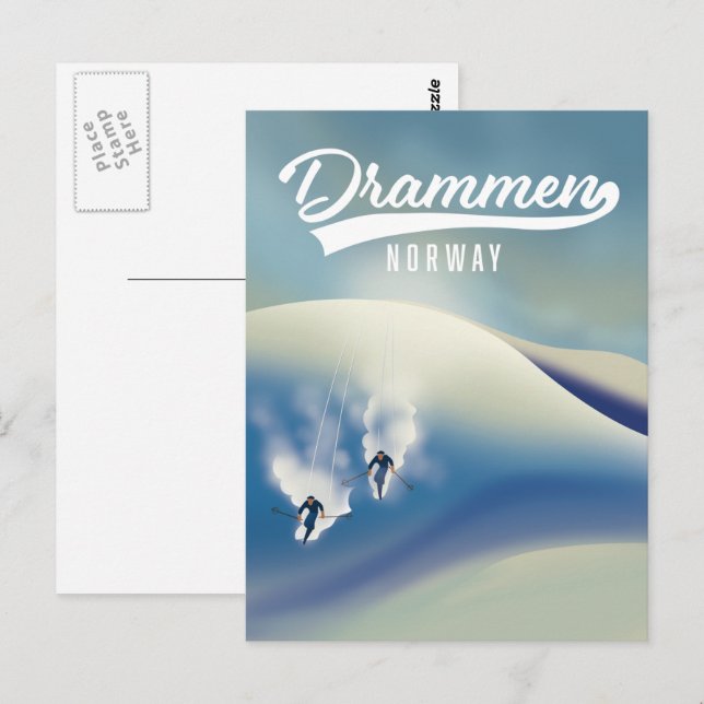 Drammen Norge skidposter Vykort (Fram/baksida)