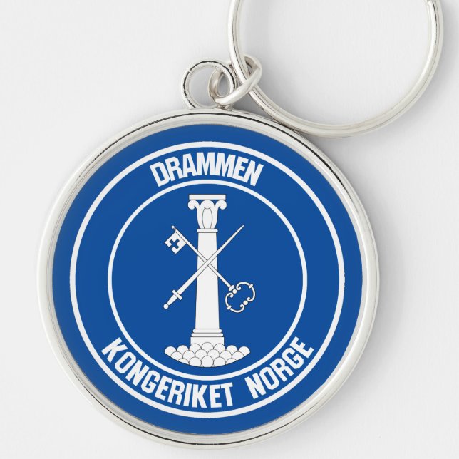 Drammen Round Emblem Rund Silverfärgad Nyckelring (Framsidan)