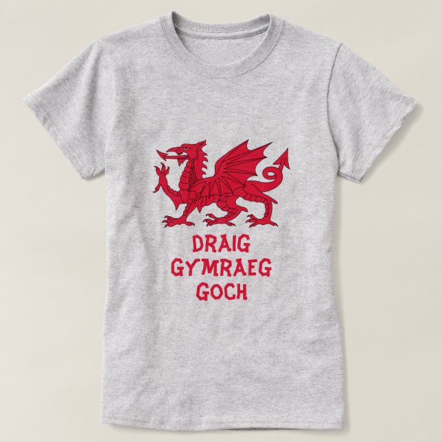 dränerande Gymraeg goch I röd Welsh draon T Shirt (Design framsida)