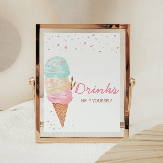 Dränkningar av Ice Cream Baby Shower Poster (Ice Cream Sprinkled with Love Baby Shower Drinks Sign)