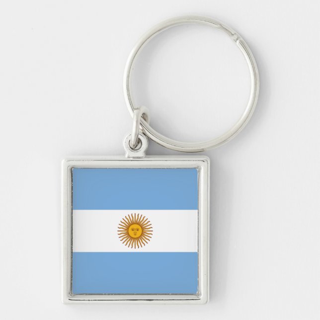 Drapeau Argentine Fyrkantig Silverfärgad Nyckelring (Framsidan)