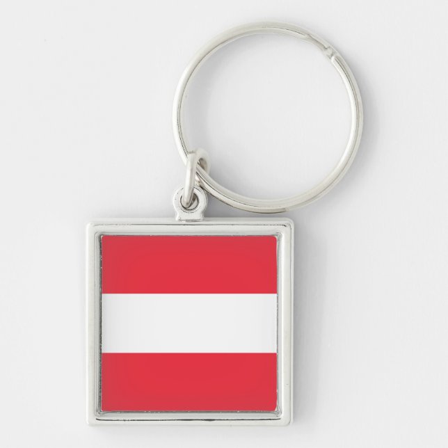 Drapeau Autriche Fyrkantig Silverfärgad Nyckelring (Framsidan)