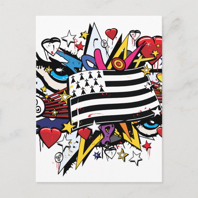 Drapeau Bretagne Breizh graffiti Breton graff Vykort (Framsida)