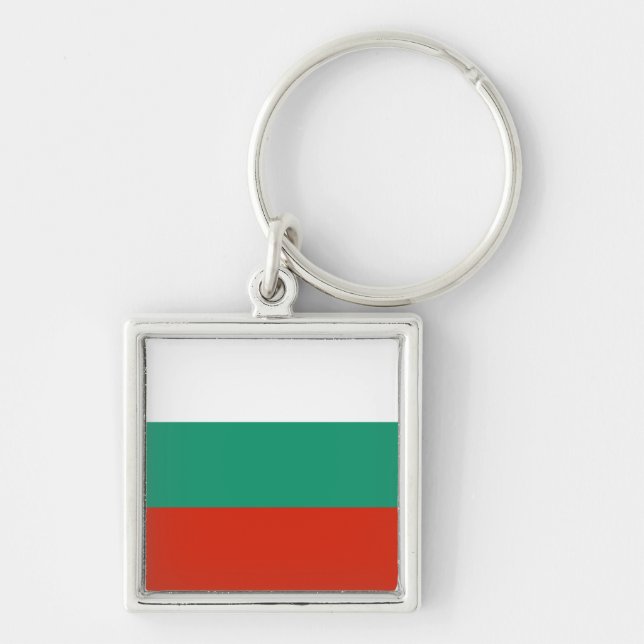 Drapeau Bulgarie tricolore Fyrkantig Silverfärgad Nyckelring (Framsidan)