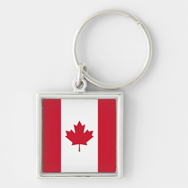 Drapeau Canada Fyrkantig Silverfärgad Nyckelring (Framsidan)