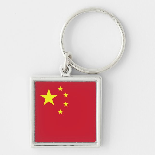 Drapeau Chine Fyrkantig Silverfärgad Nyckelring (Framsidan)