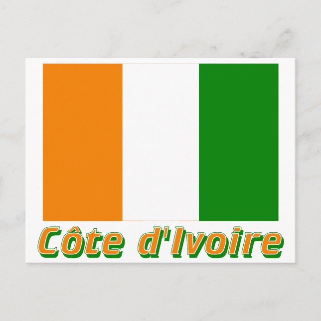 Drapeau Côte d'Ivoire avec le nom en français Vykort (Framsida)
