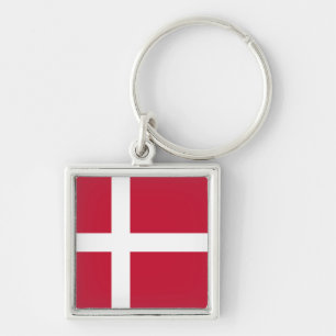 Drapeau Danemark Fyrkantig Silverfärgad Nyckelring