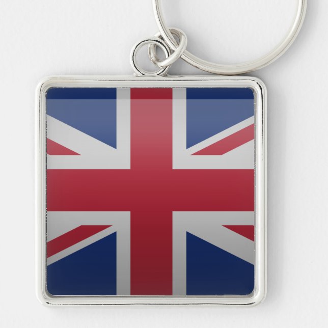 Drapeau du Royaume-Uni Fyrkantig Silverfärgad Nyckelring (Framsidan)