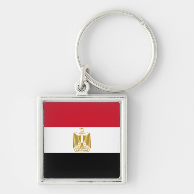 Drapeau Égypte Fyrkantig Silverfärgad Nyckelring (Framsidan)