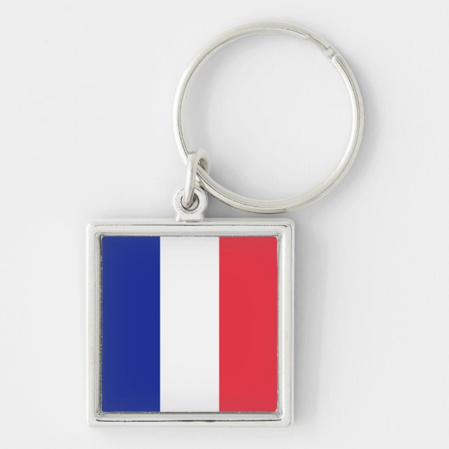  Drapeau France Tricolore Fyrkantig Silverfärgad Nyckelring (Framsidan)