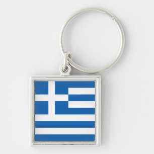 Drapeau Grèce Fyrkantig Silverfärgad Nyckelring