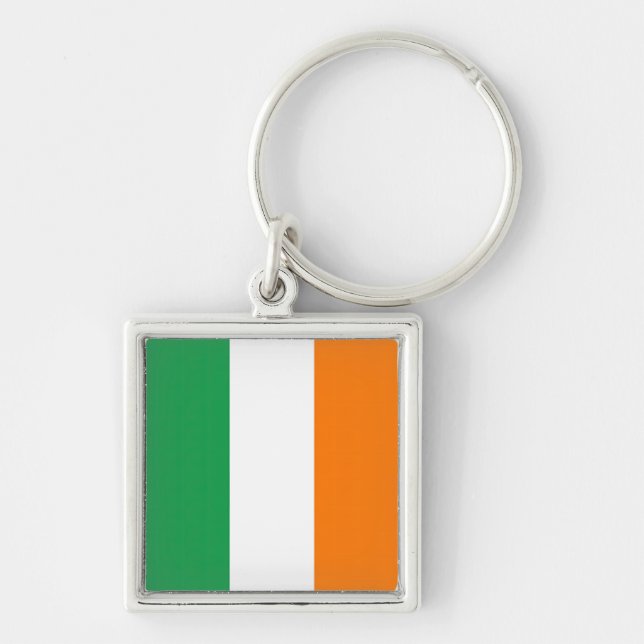 Drapeau Irlande Tricolore Fyrkantig Silverfärgad Nyckelring (Framsidan)