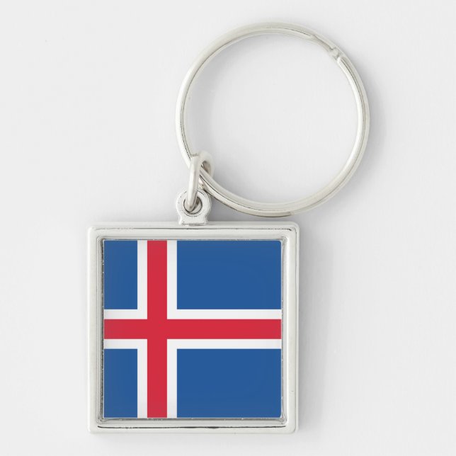 Drapeau Islande Fyrkantig Silverfärgad Nyckelring (Framsidan)