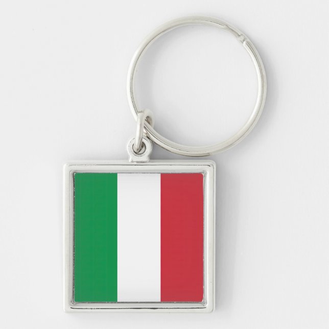 Drapeau Italie Tricolore Fyrkantig Silverfärgad Nyckelring (Framsidan)