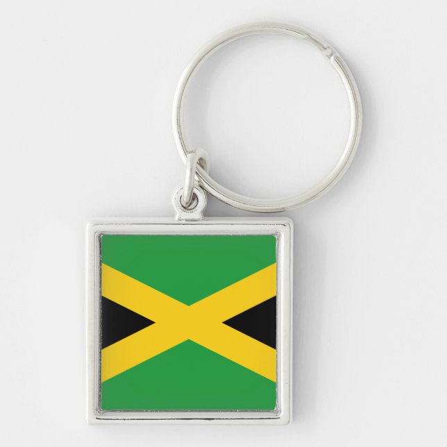 Drapeau Jamaïque  Fyrkantig Silverfärgad Nyckelring (Framsidan)