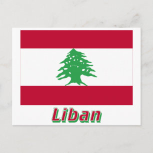 Drapeau Liban avec le nom en français Vykort