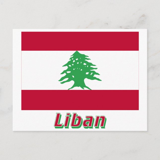 Drapeau Liban avec le nom en français Vykort (Framsida)