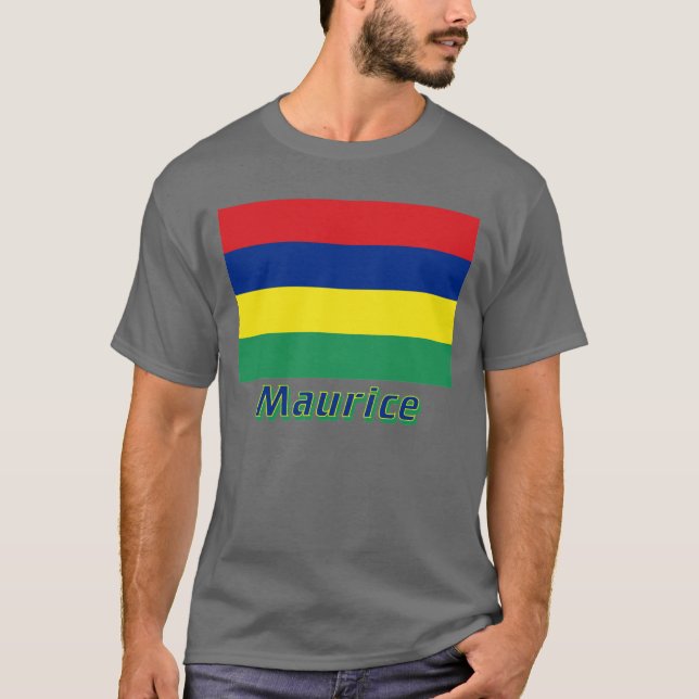 Drapeau Maurice avec le nom en français T-shirt (Framsida)