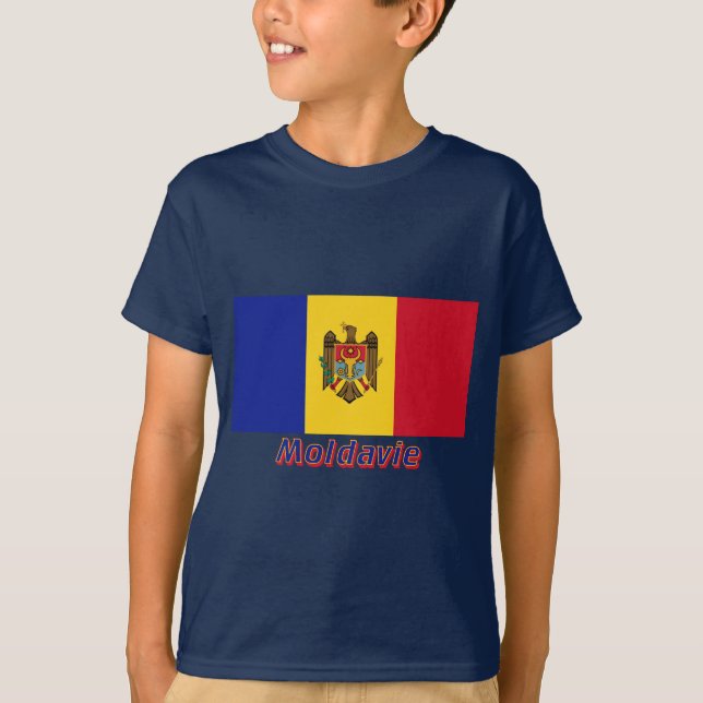Drapeau Moldavie avec le nom en français Tee Shirt (Framsida)