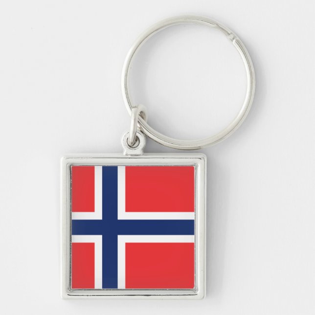 Drapeau Norvège Fyrkantig Silverfärgad Nyckelring (Framsidan)