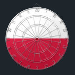 Drapeau Pologne Darttavla<br><div class="desc">Drapeau de la Pologne: "Bóg, Honor i Ojczyzna " → "Dieu, honneur et patrie".
Le drapeau polonais est composé de deux bandes horizontales de largeur égale. La bande supérieure est blanche et la bande inférieure est de couleur rouge.</div>
