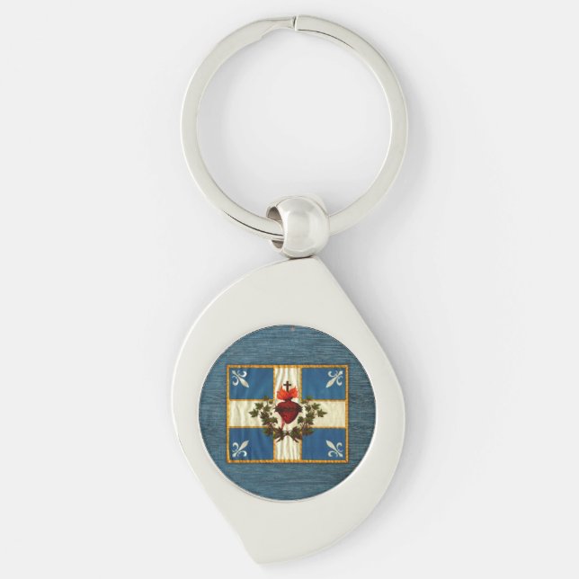 Drapeau Québec antika Carillon Sacré-Cœur Swirl Silverfärgad Nyckelring (Framsidan)