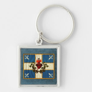 Drapeau Québec antique Carillon Sacré-Coeur Fyrkantig Silverfärgad Nyckelring