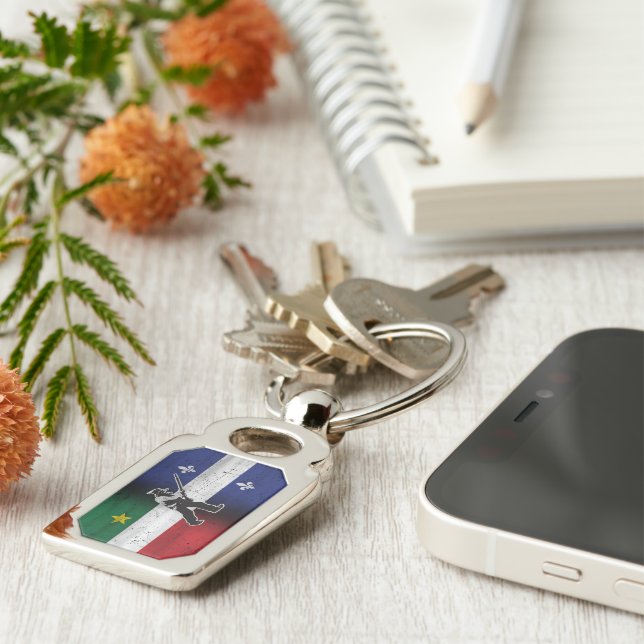 Drapeau Québec et Patriote Henri Julien érodé Rektangulärt Silverfärgad Nyckelring (Sidan)